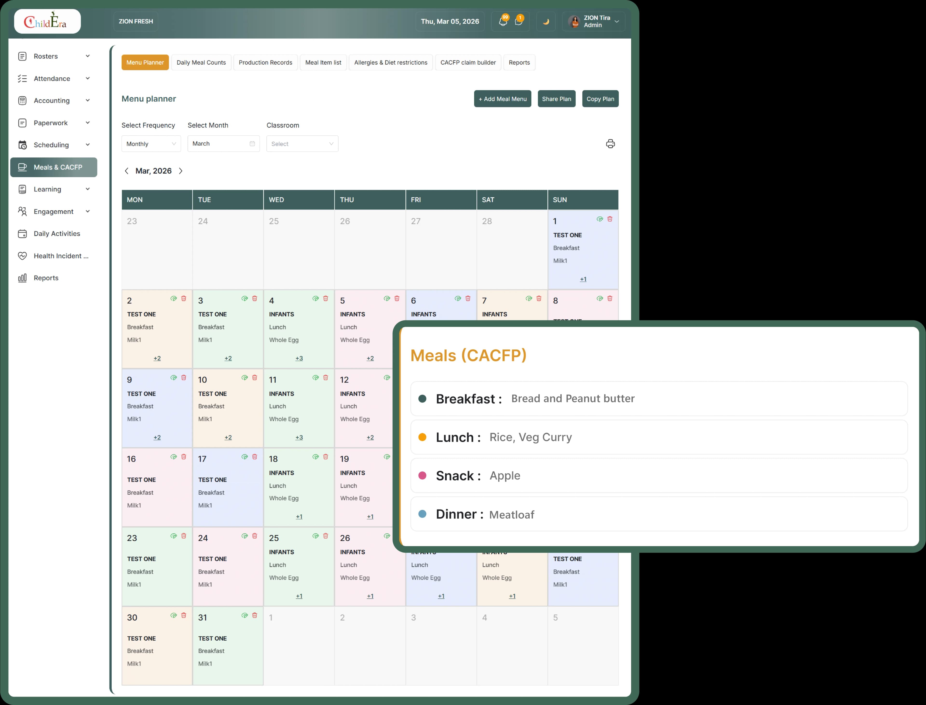 ChildEra meals and nutrition tracking