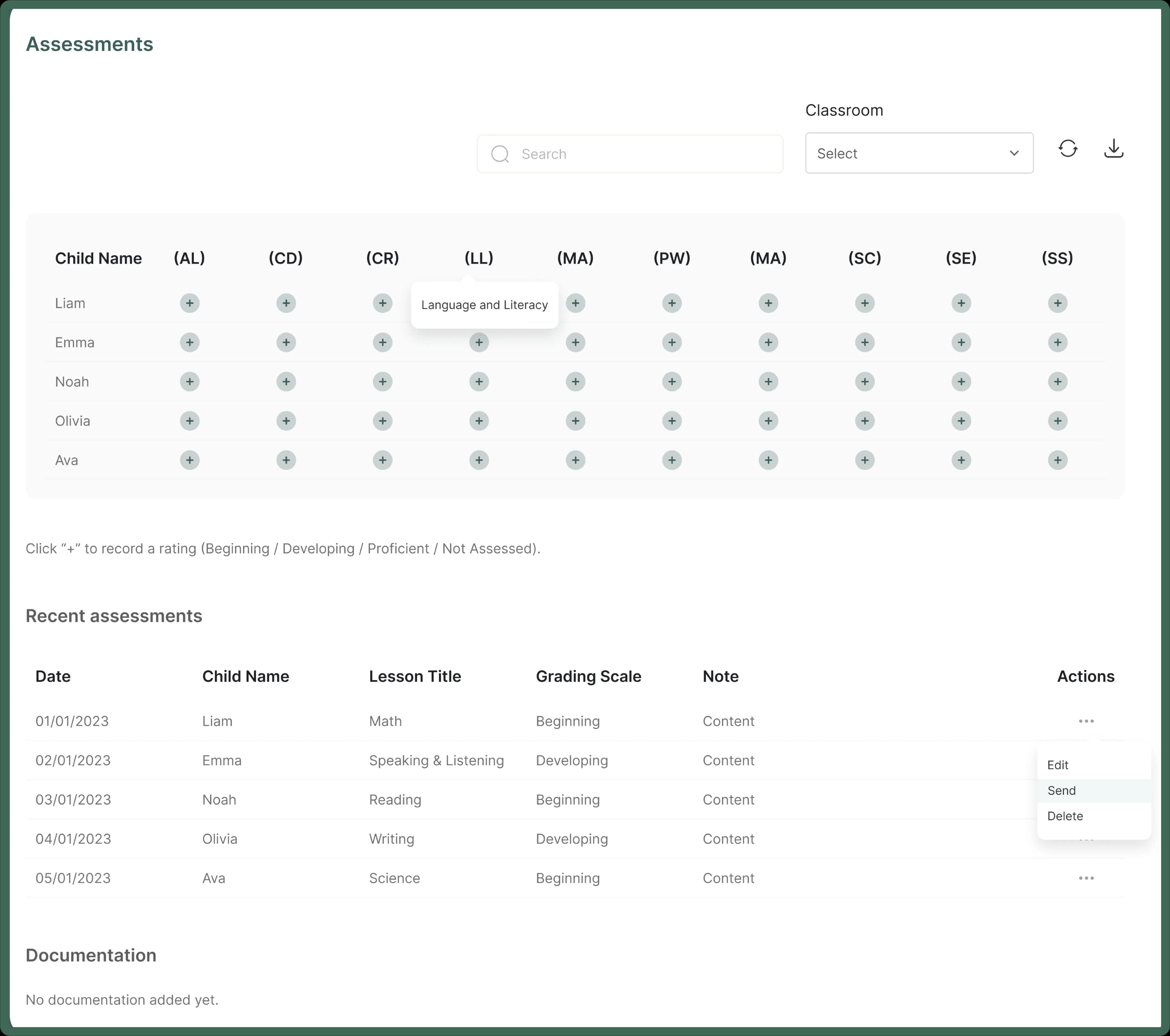 Assessment and progress tracking with lesson planning