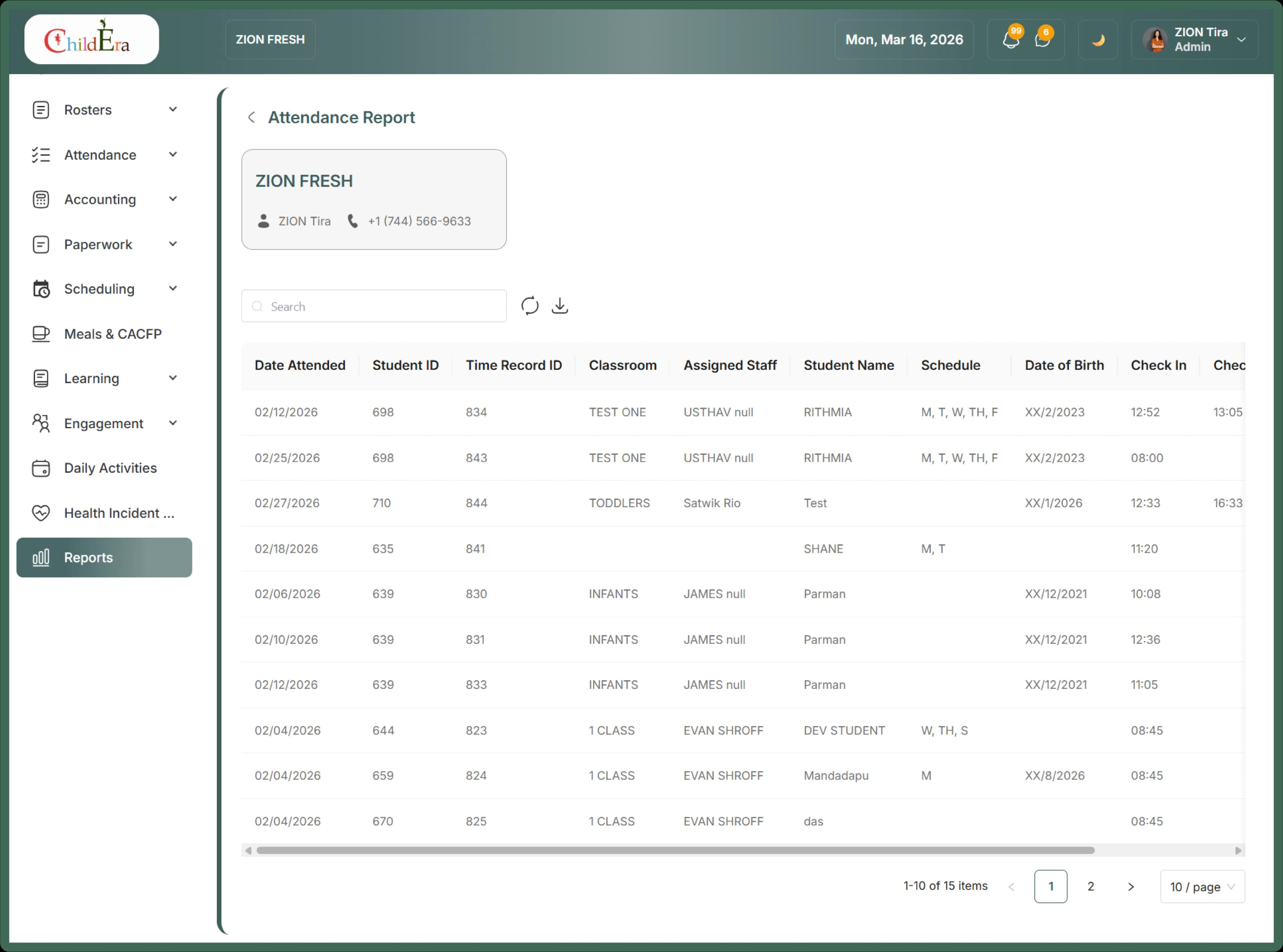Attendance and tracking logs for childcare compliance