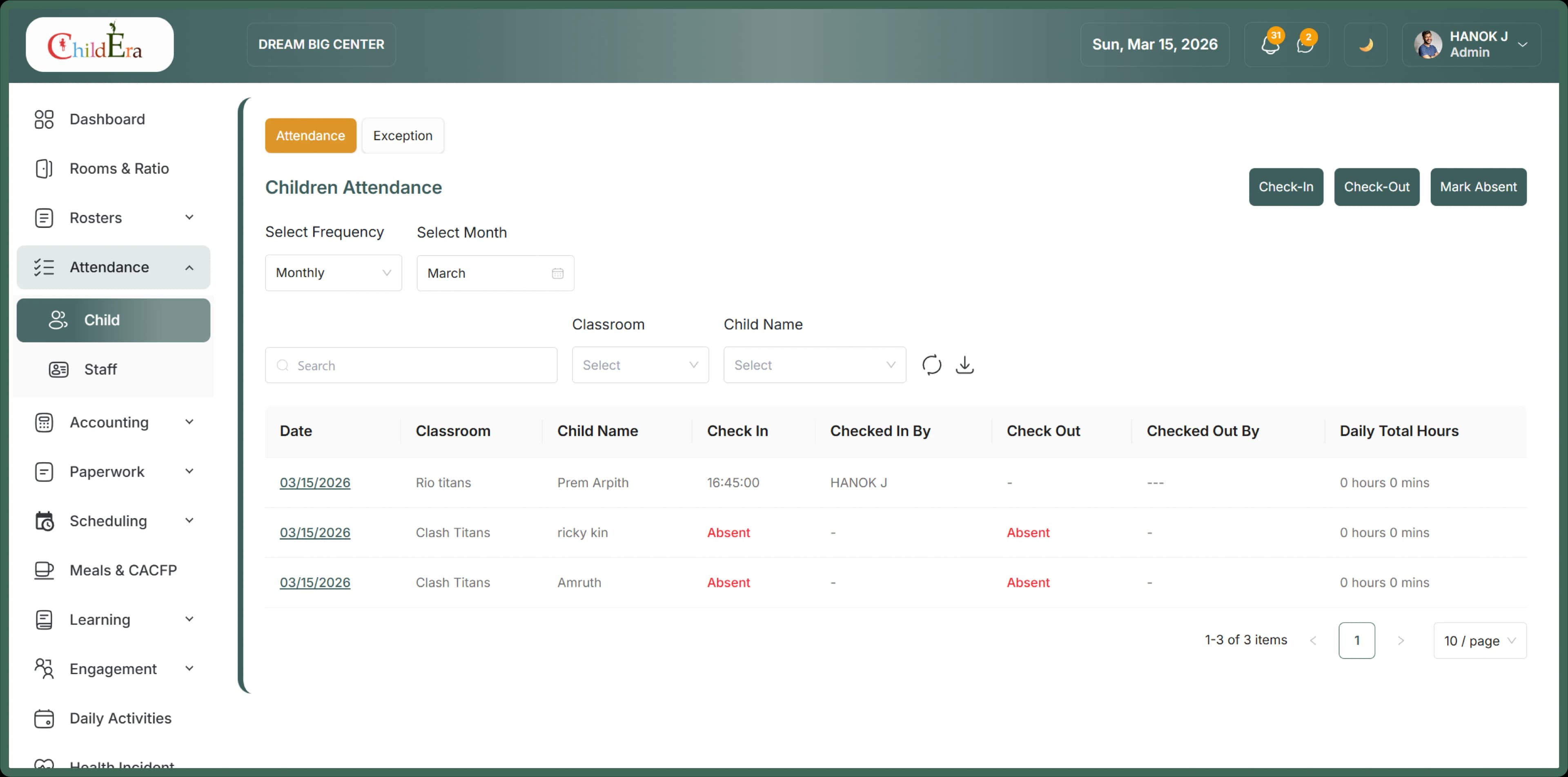 Attendance tracking and access control for childcare centers