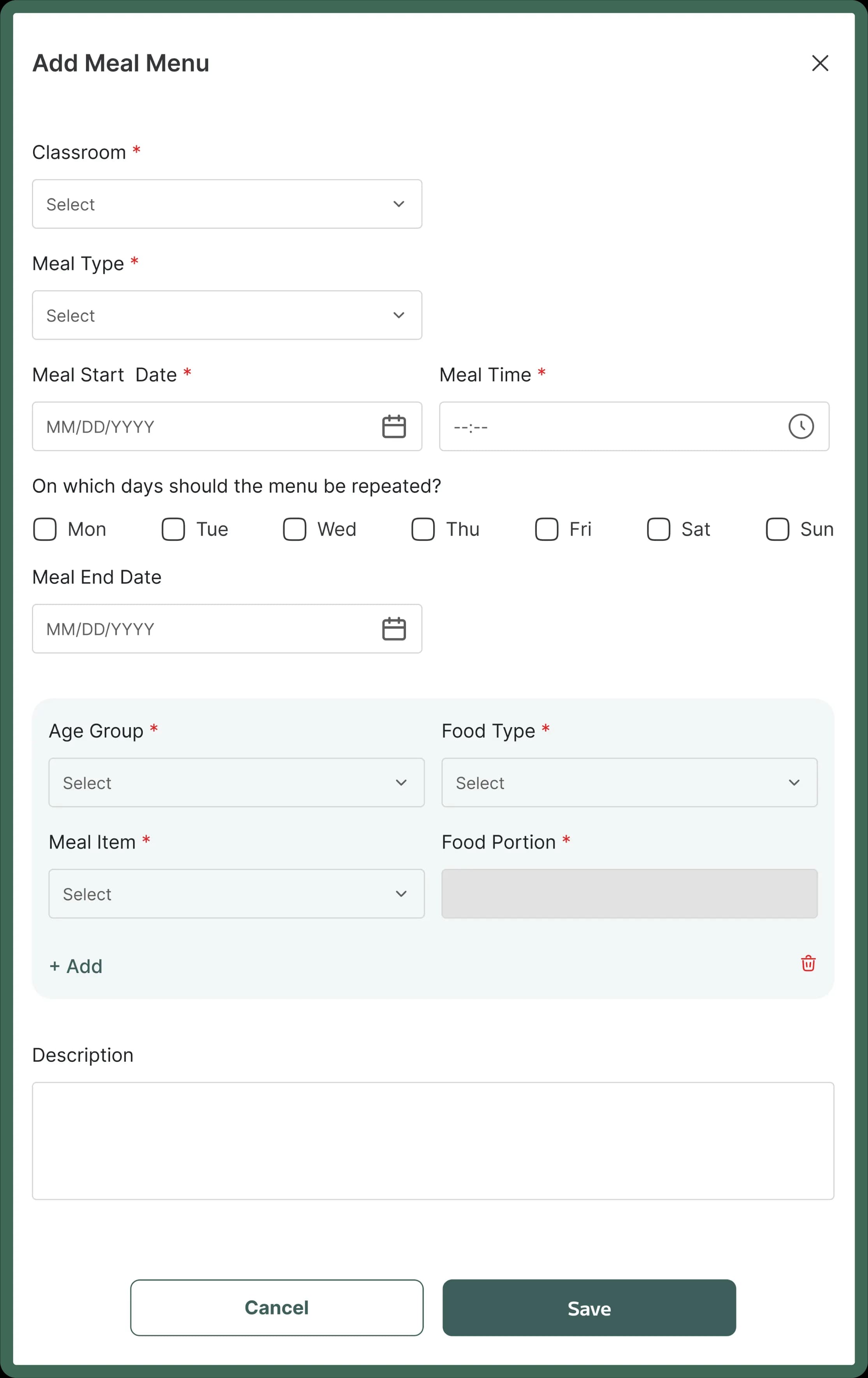 Automated CACFP meal tracking with attendance awareness