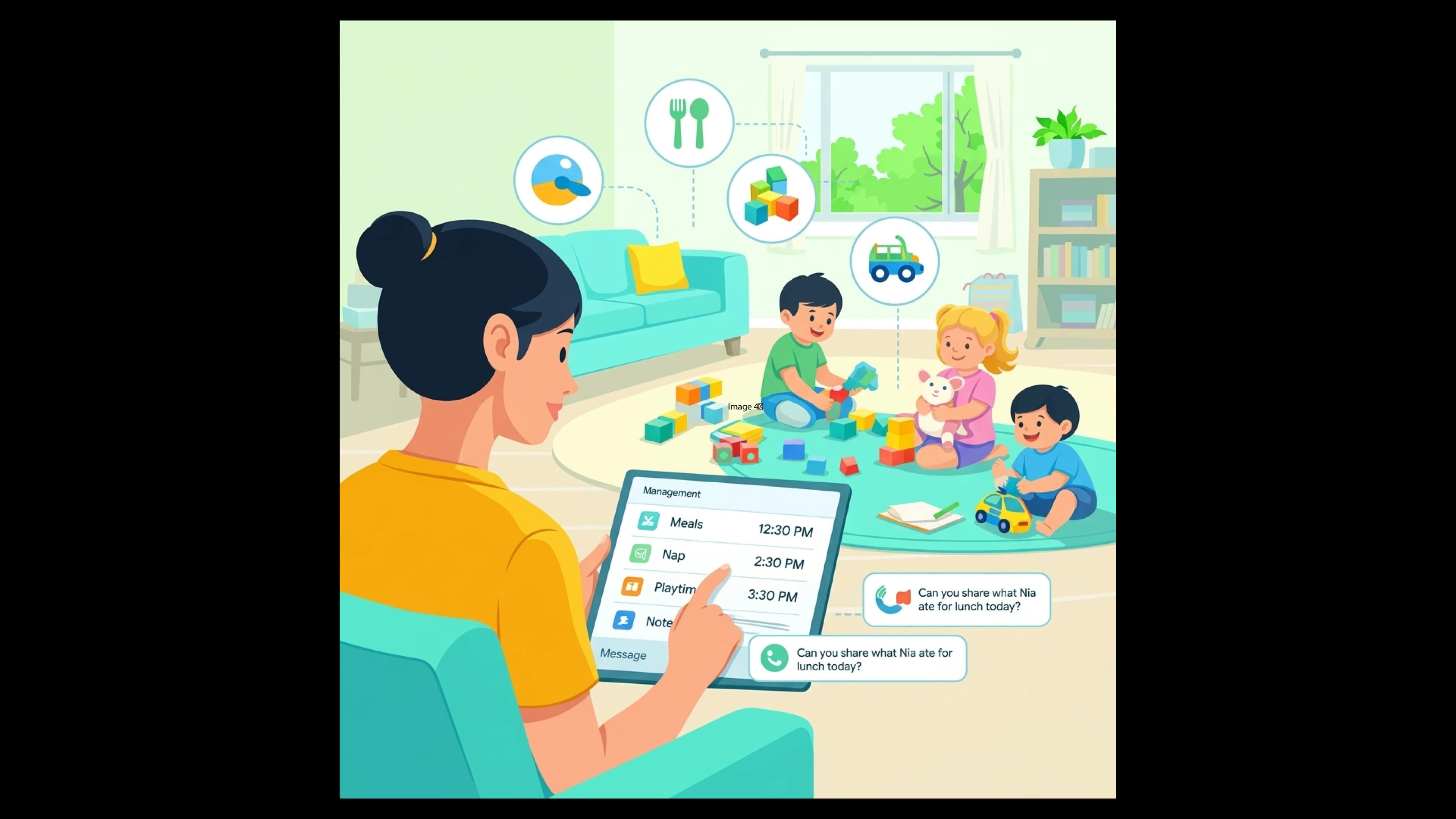 Organized home-based child care program with daily routines