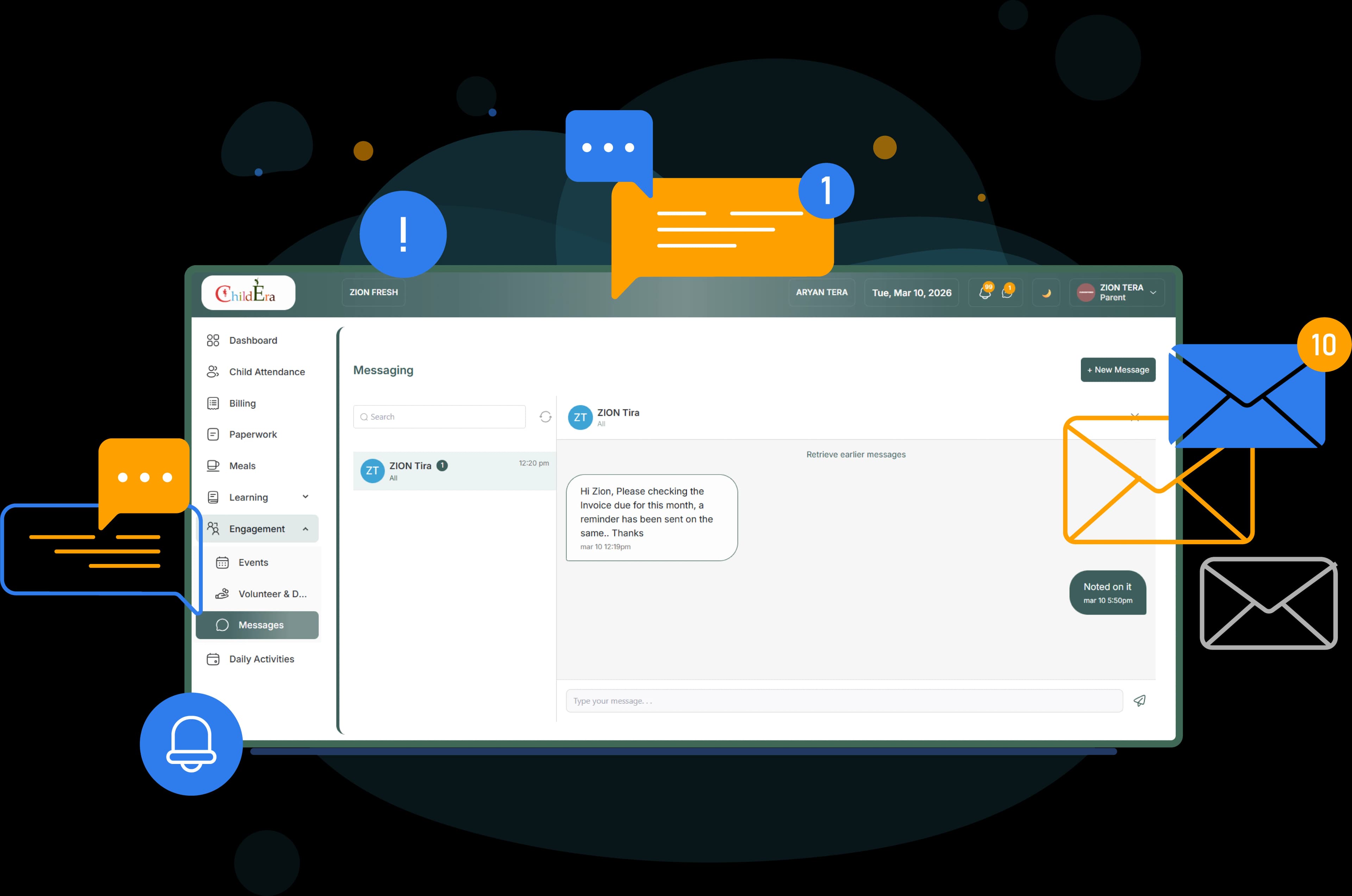 Parent communication for in-home childcare providers