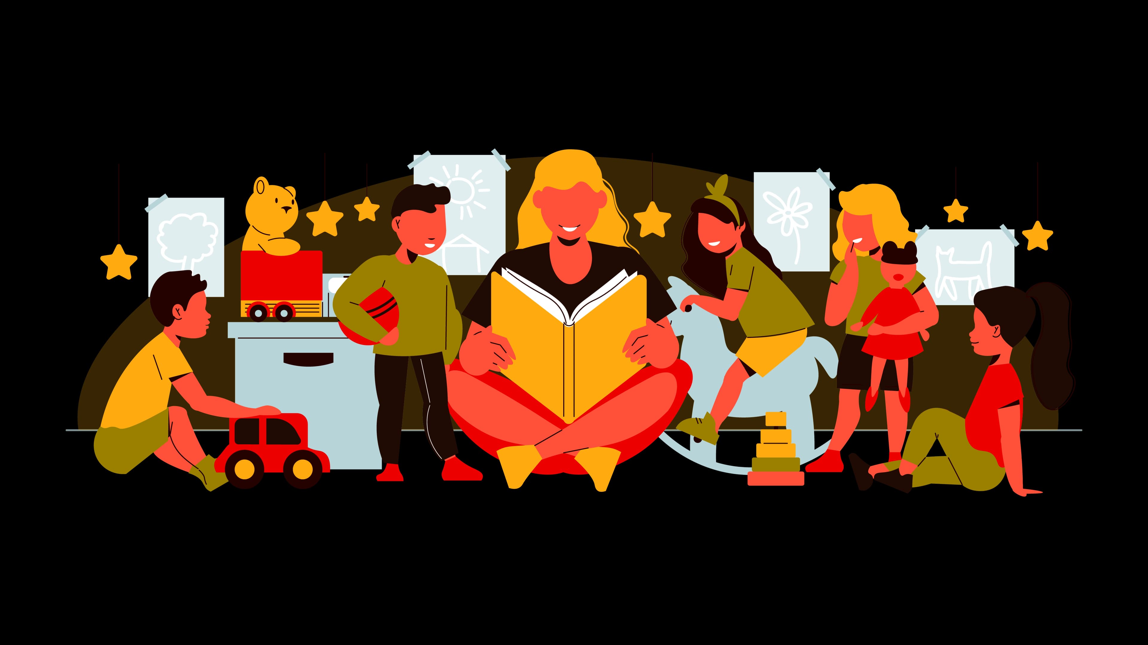 Children engaged in play-based preschool learning activities