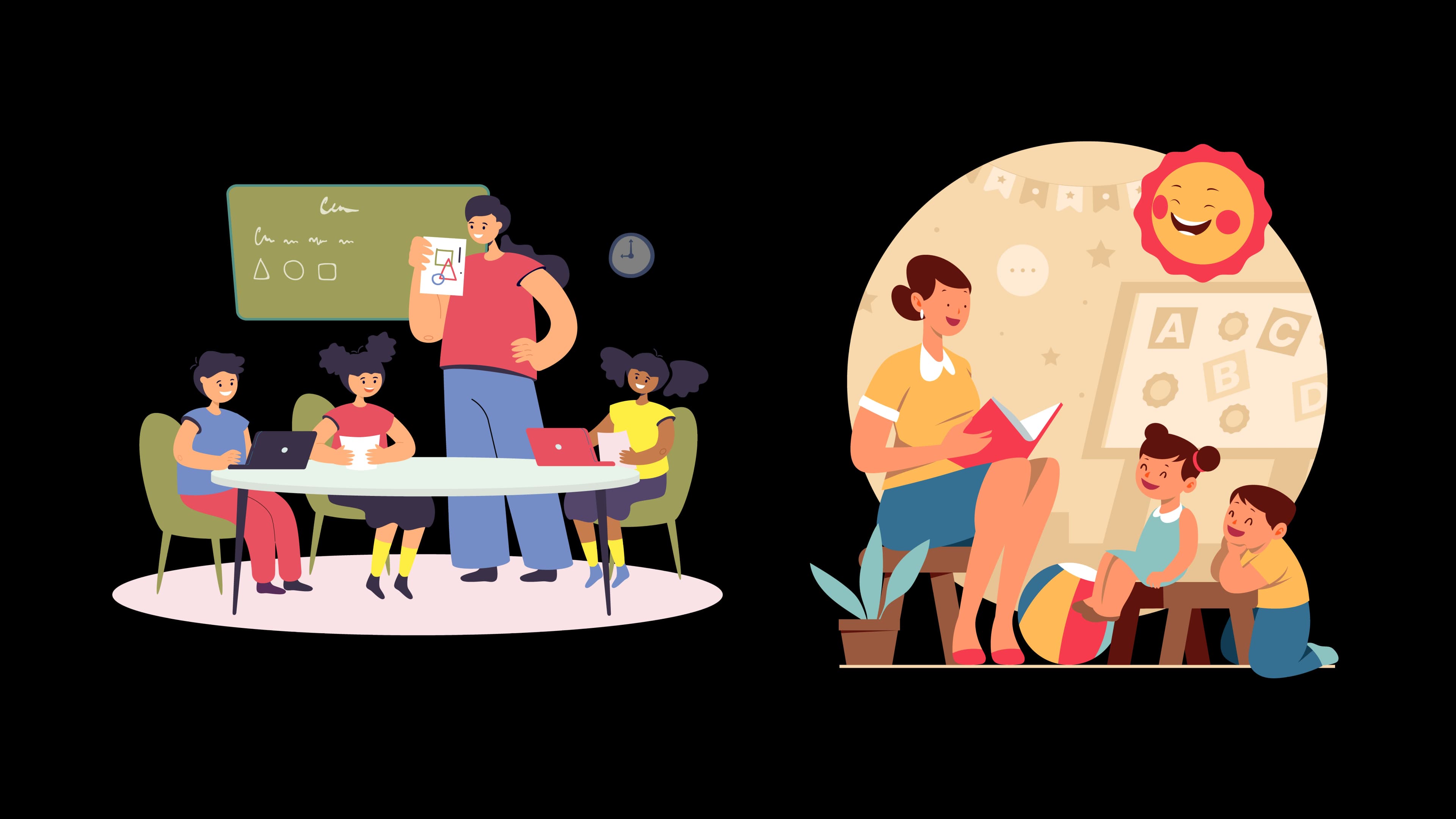 Illustration comparing preschool and daycare programs