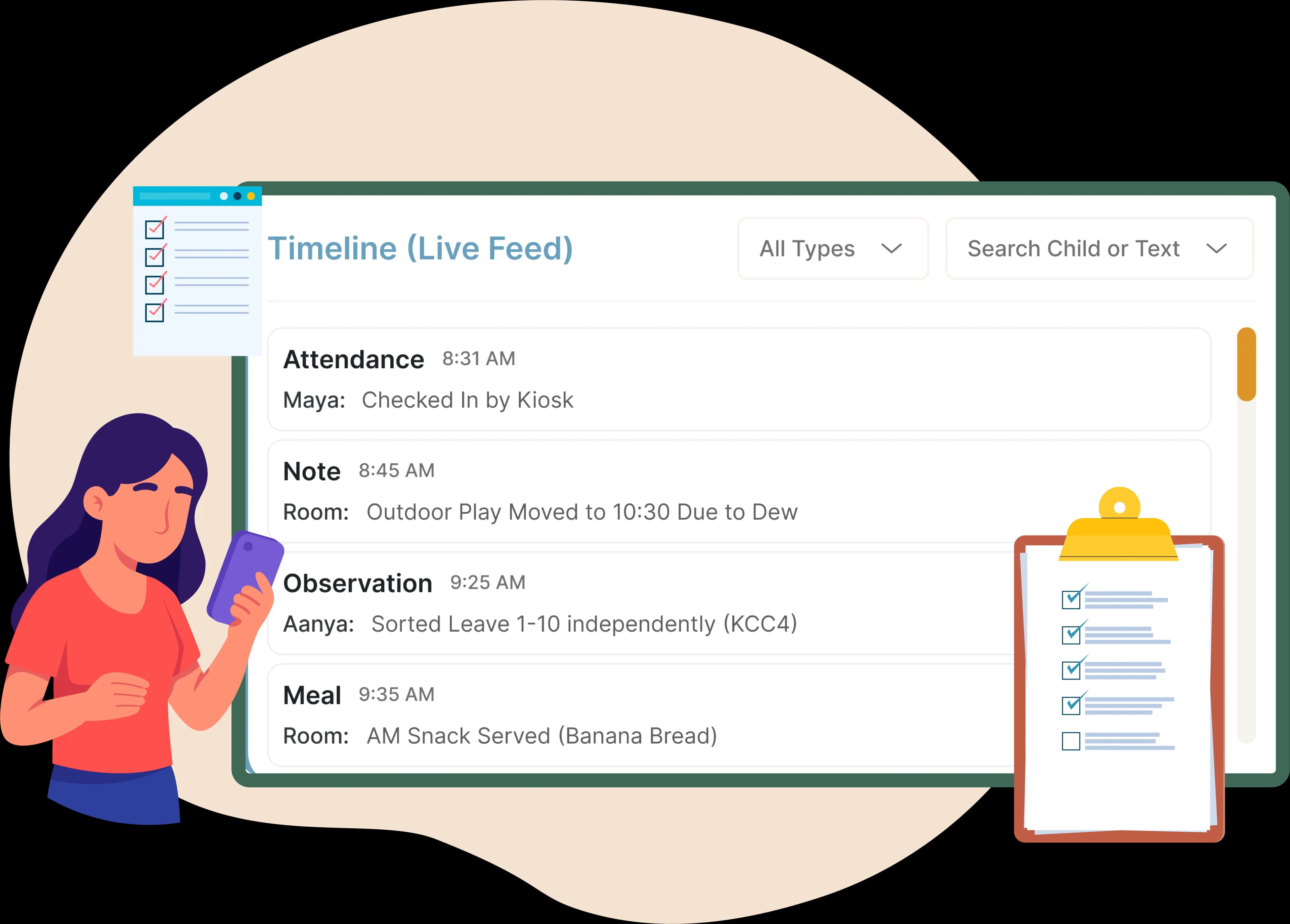 Tracking daily activities with childcare software