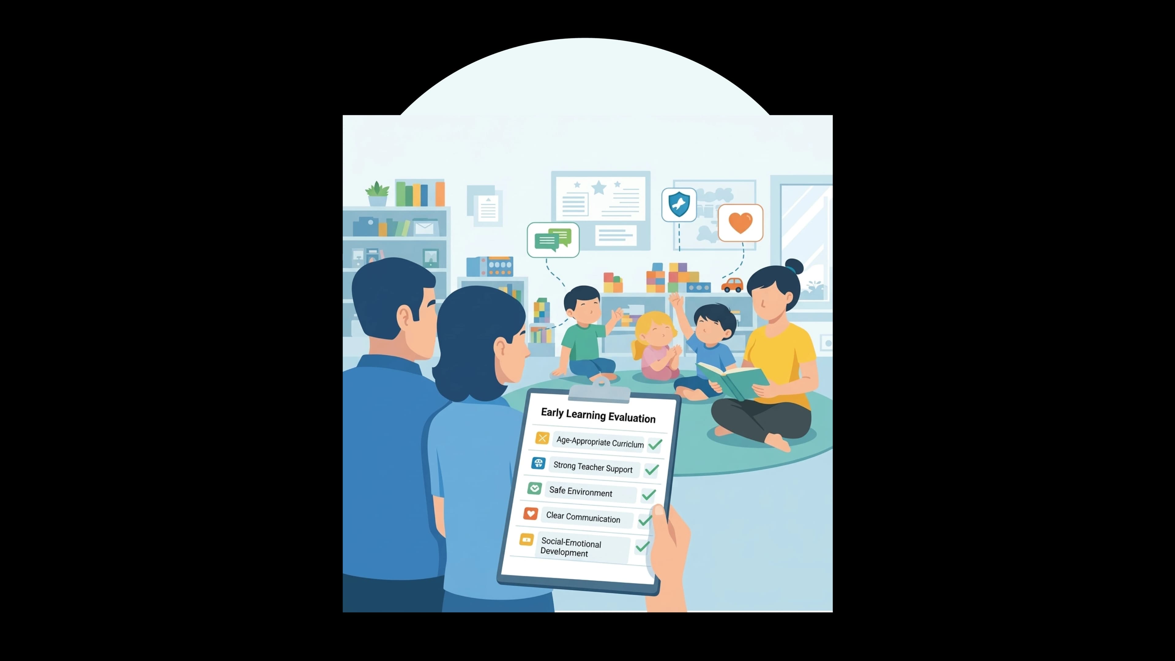 Parents evaluating early learning programs for their child