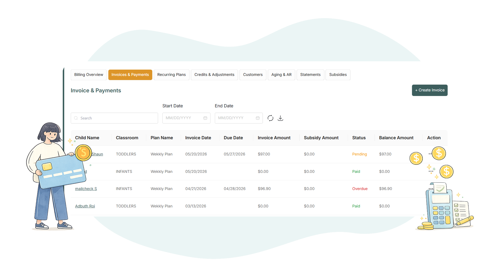 Purpose-built billing software for childcare centers