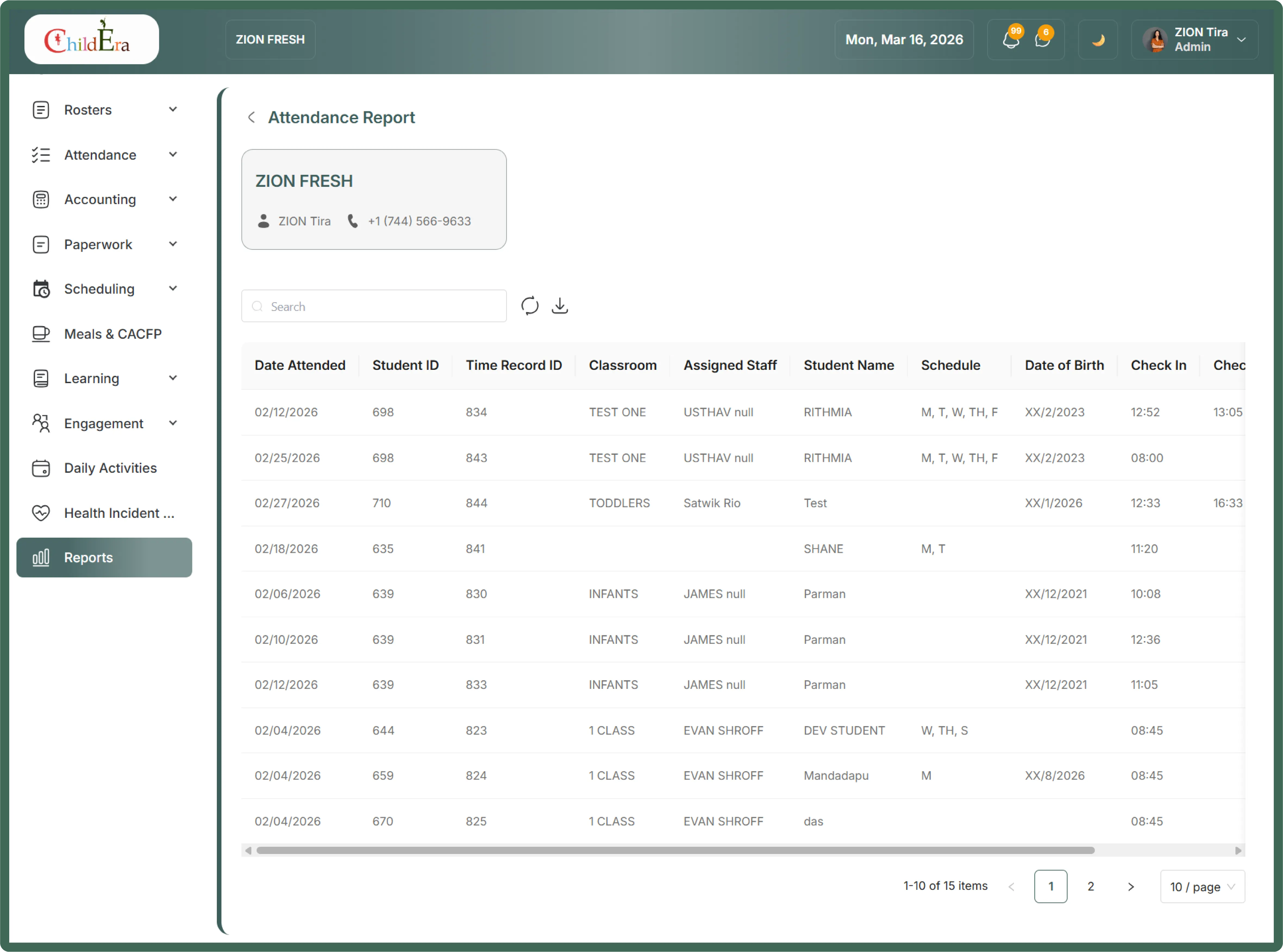 Attendance and tracking logs for childcare compliance