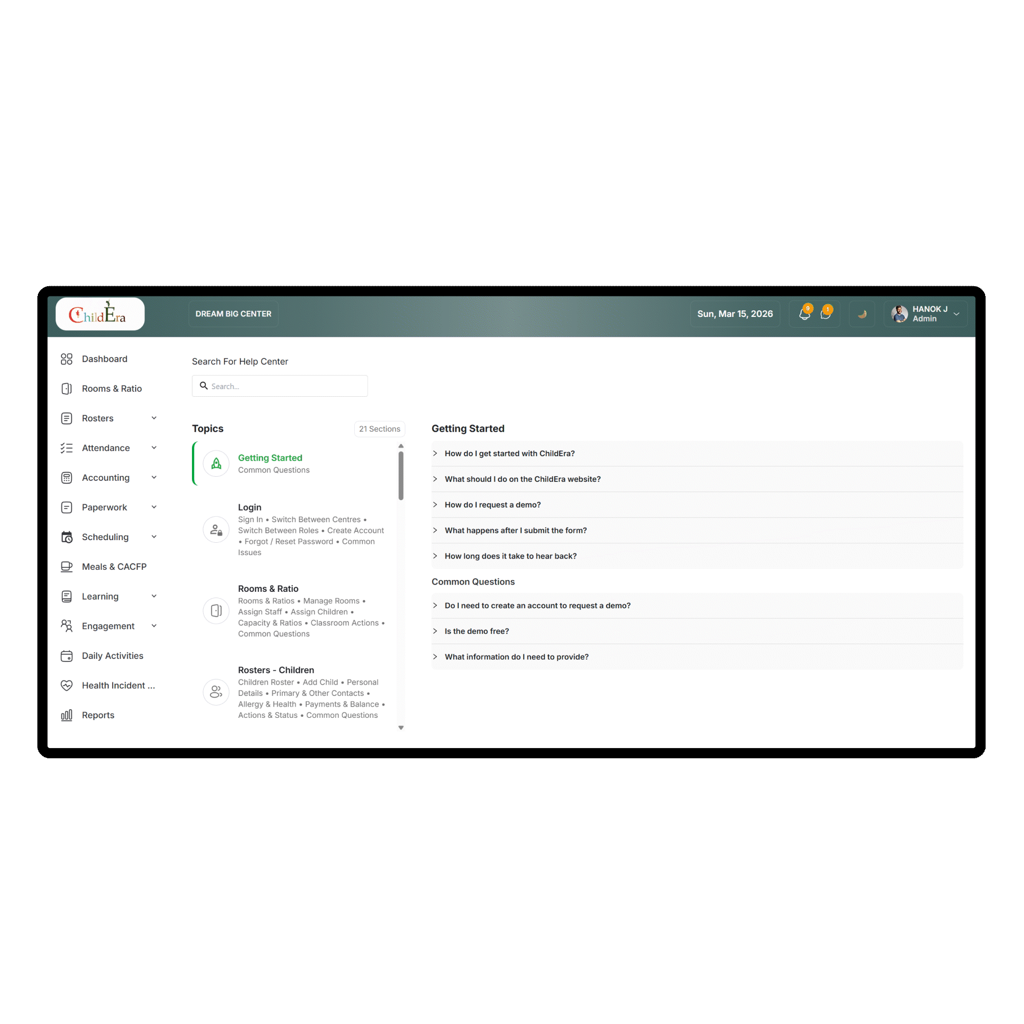 ChildEra Help Center: getting started topics, account setup, and center configuration guides